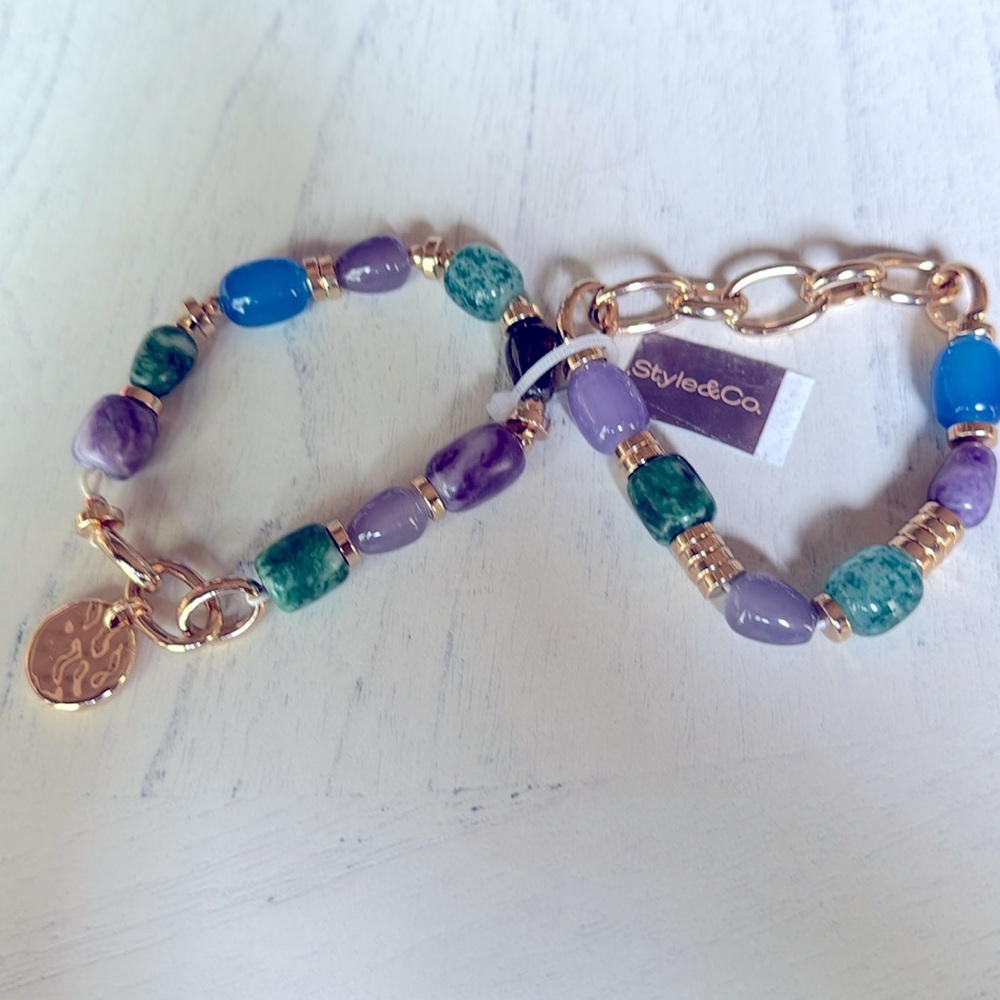 New Style & Co Gold-Tone 2-Pc. Multicolor Bead Stretch Bracelet Set - Picture 4 of 8